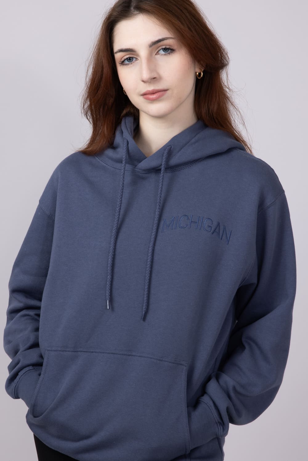 1897 Active Michigan Embroidered Hoodie for Women in Blue
