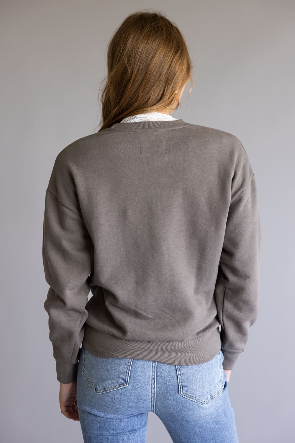 1897 Active Thankful Embroidered Fleece Sweatshirt for Women in Fossil