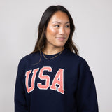 1897 Active USA Embroidered Fleece Sweatshirt for Women in Deep Navy
