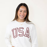 1897 Active USA Embroidered Fleece Sweatshirt for Women in Ivory