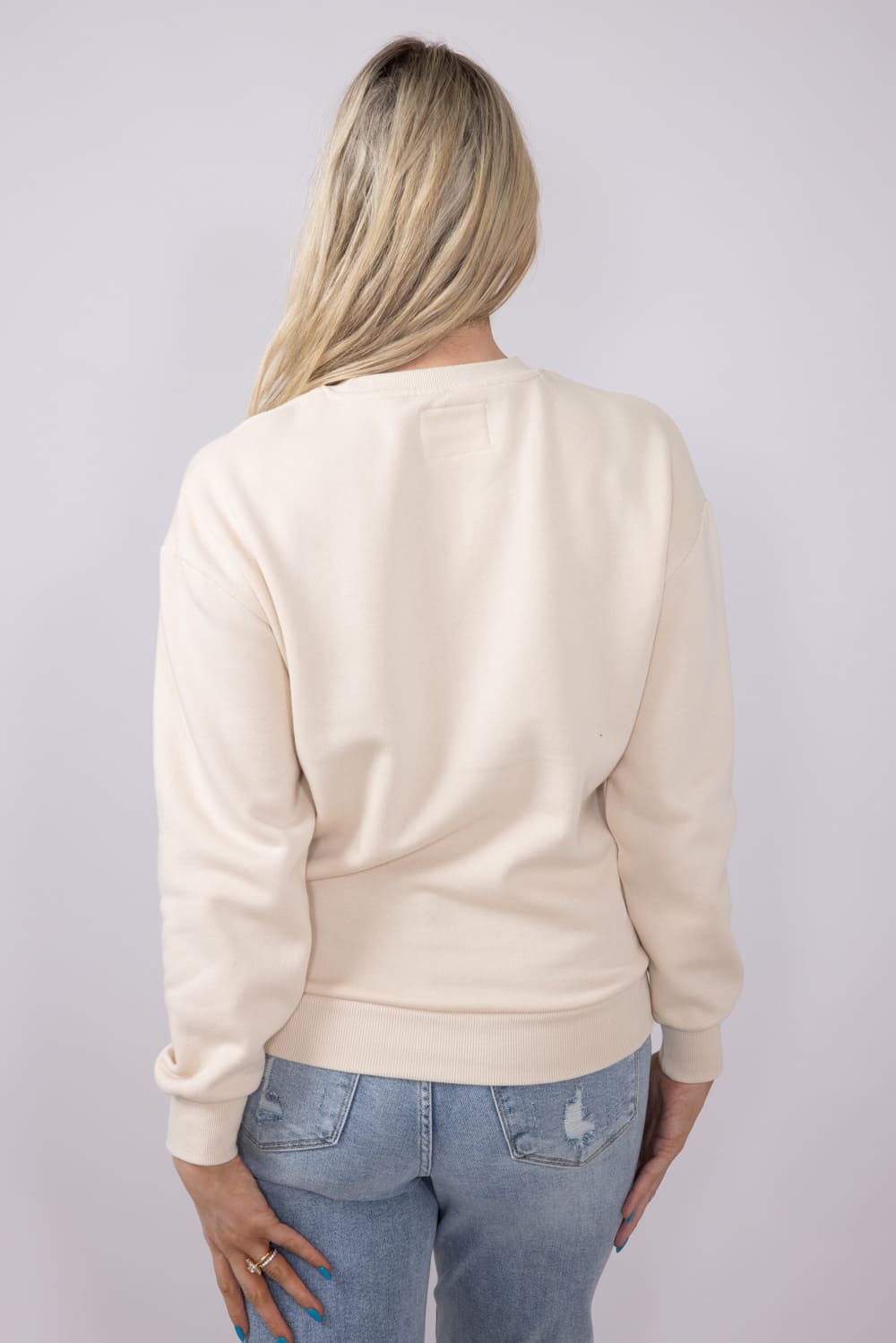 1897 Active Embroidered Wifey Fleece Sweatshirt for Women in Cream