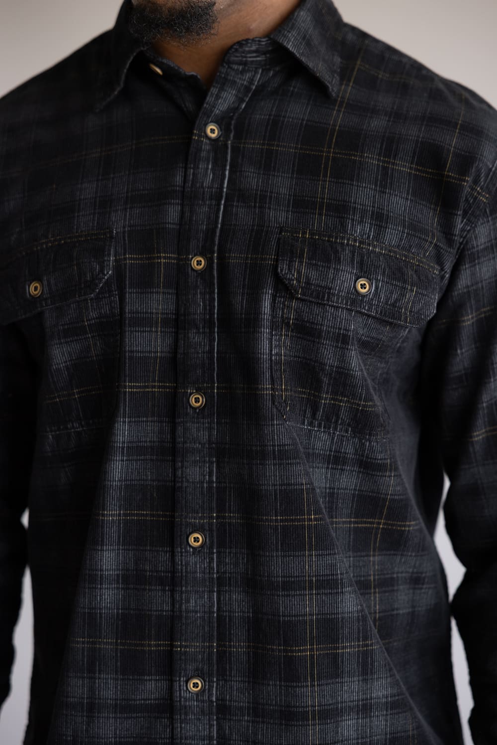 1897 Legends Corduroy Plaid Shirt for Men in Black/Grey