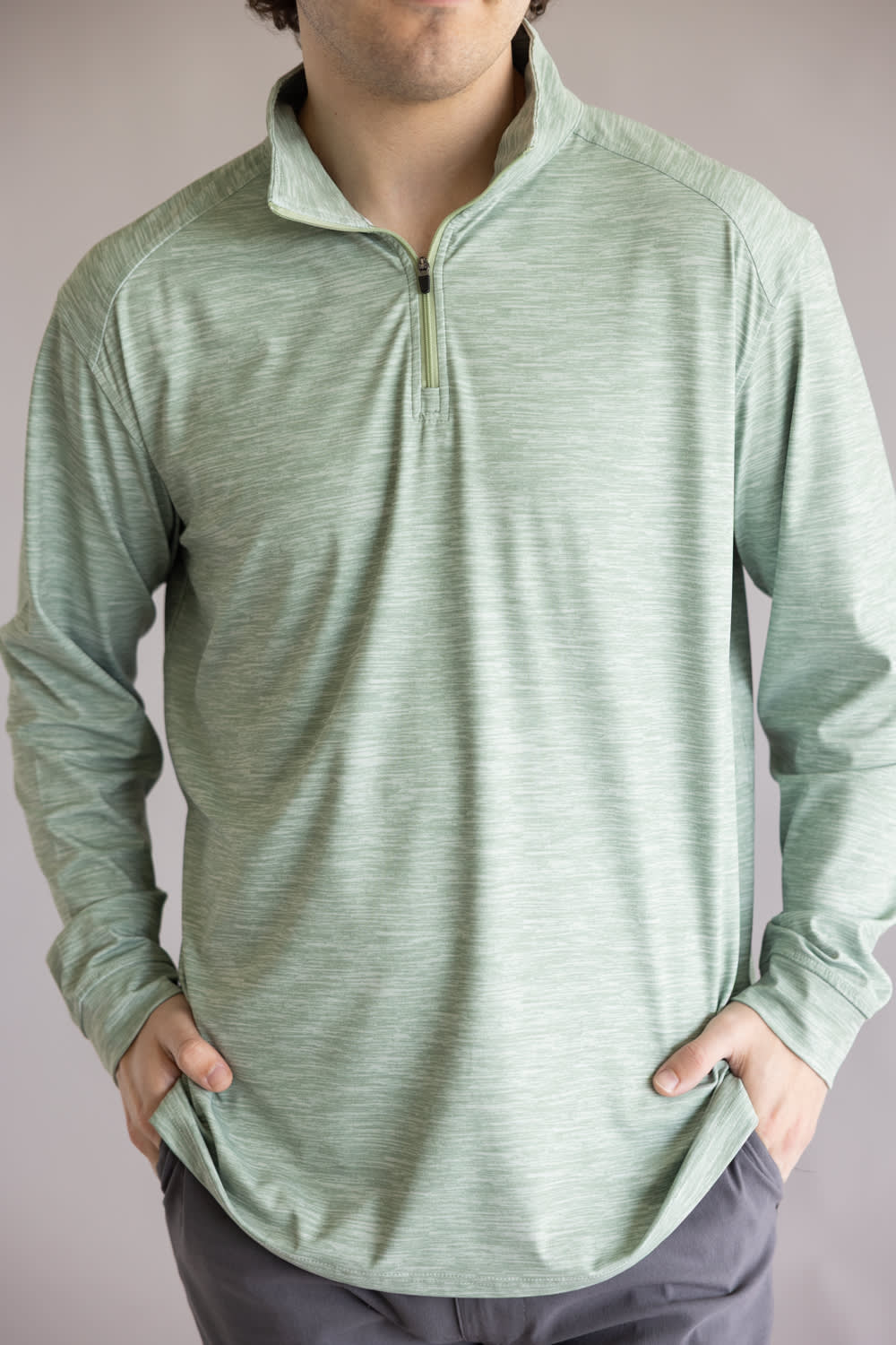1897 Legends Striped Quarter Zip Pullover for Men in Green
