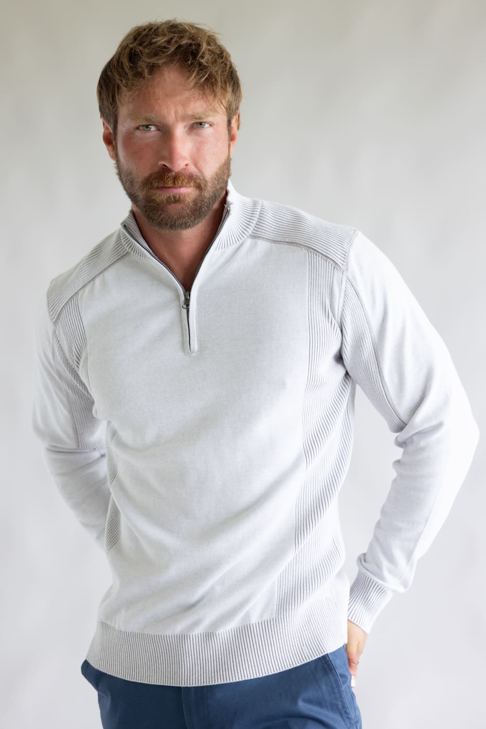 1897 Original 1/4 Zip Mock Neck Sweater for Men in White