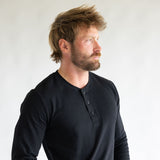 1897 Original Solid Henley Thermal Long Sleeve Shirt for Men in Black
