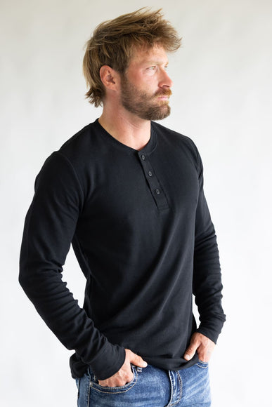 1897 Original Solid Henley Thermal Long Sleeve Shirt for Men in Black