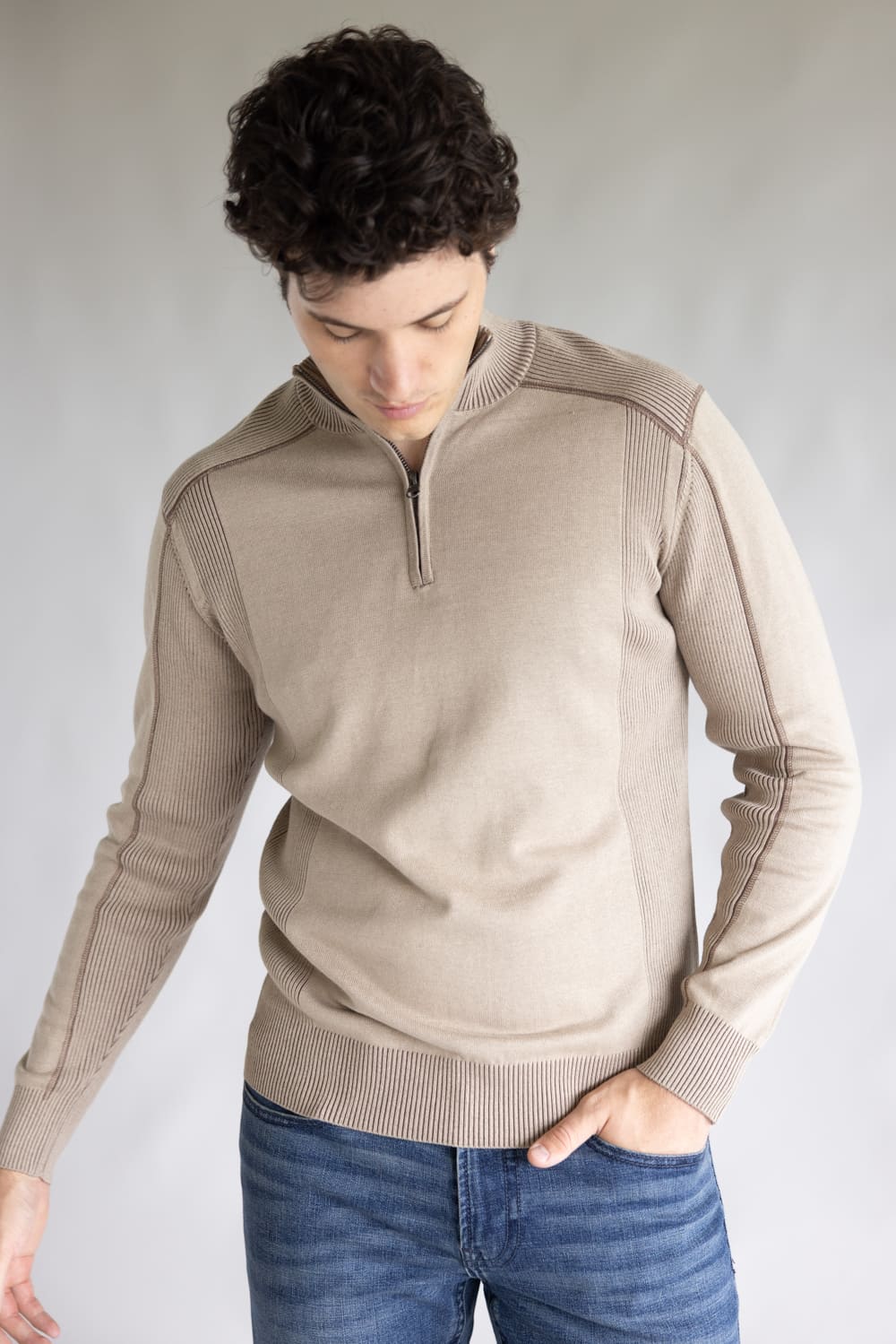 1897 Original 1/4 Zip Mock Neck Sweater for Men in Brown