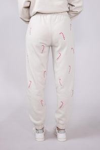 1897 Active Candy Cane Print Sweatpants for Women in Beige