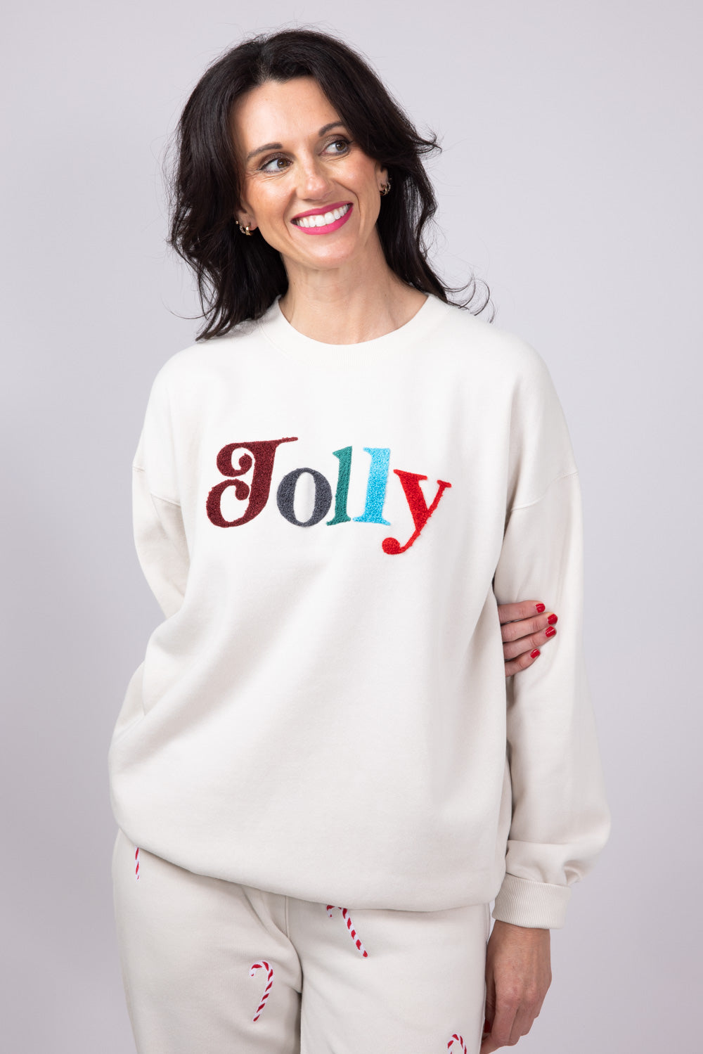 1897 Active Jolly Color Patch Fleece Sweatshirt for Women in Beige