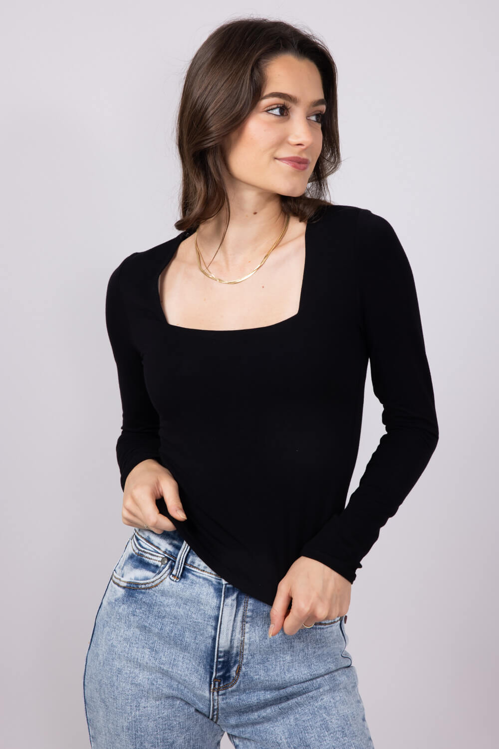 Seamless Double Layer Square Neck Shirt for Women in Black