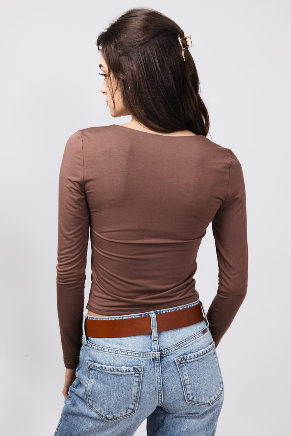Seamless Double Layer Square Neck Shirt for Women in Milk Chocolate