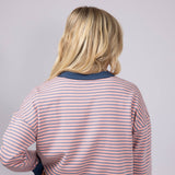Color Trimmed Striped Top for Women in Pink Charcoal