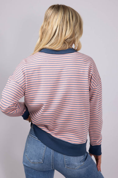 Color Trimmed Striped Top for Women in Pink Charcoal