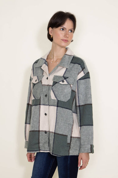 Plaid Shacket for Women in Cream/Sage