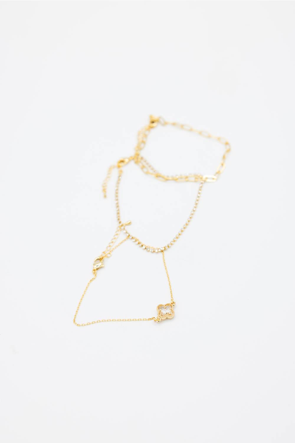 3 Piece Clover Bracelet Set in Gold