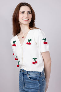 3D Cherry Cardigan for Women in White