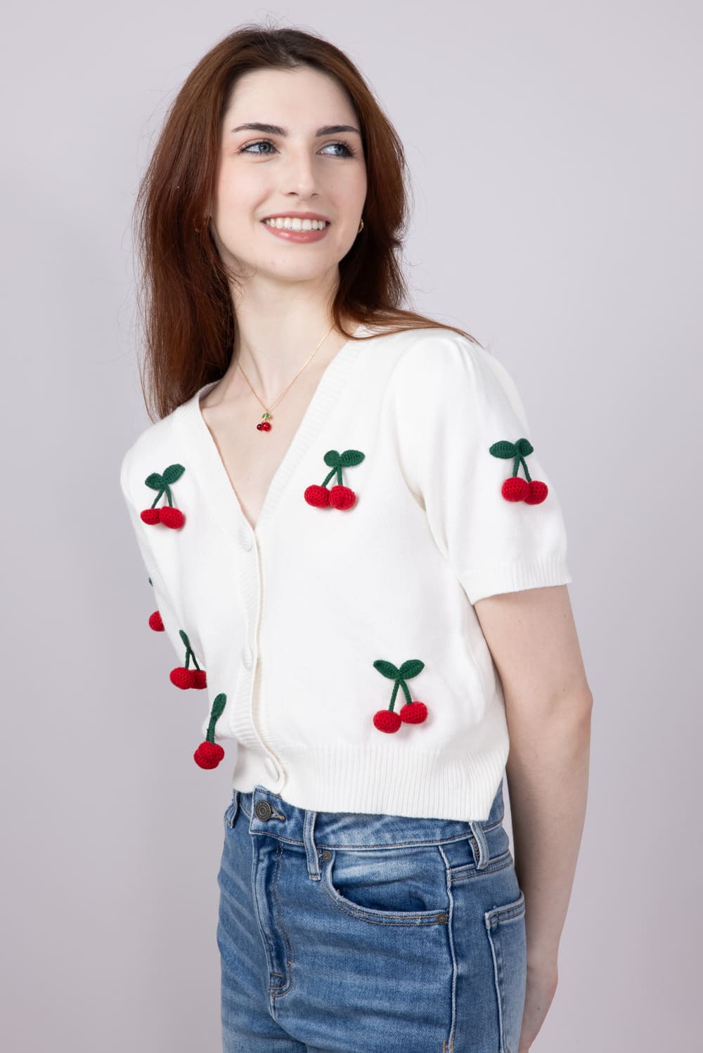 3D Cherry Cardigan for Women in White