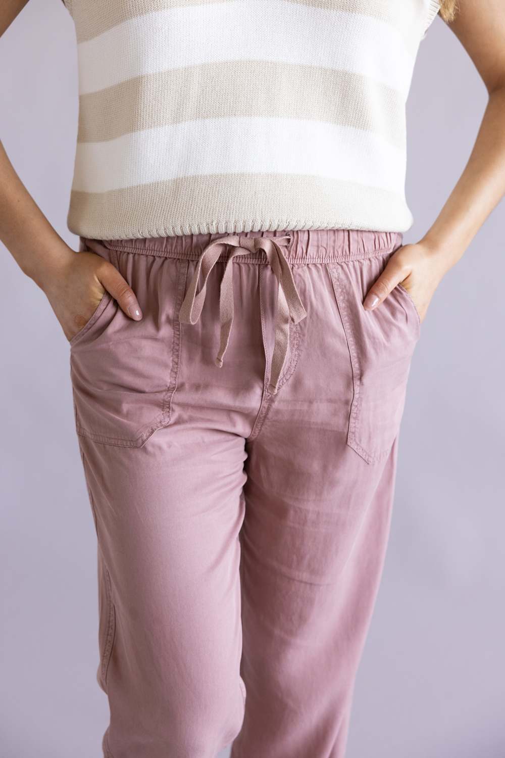 Tencel Drawstring Pants for Women in Mauve