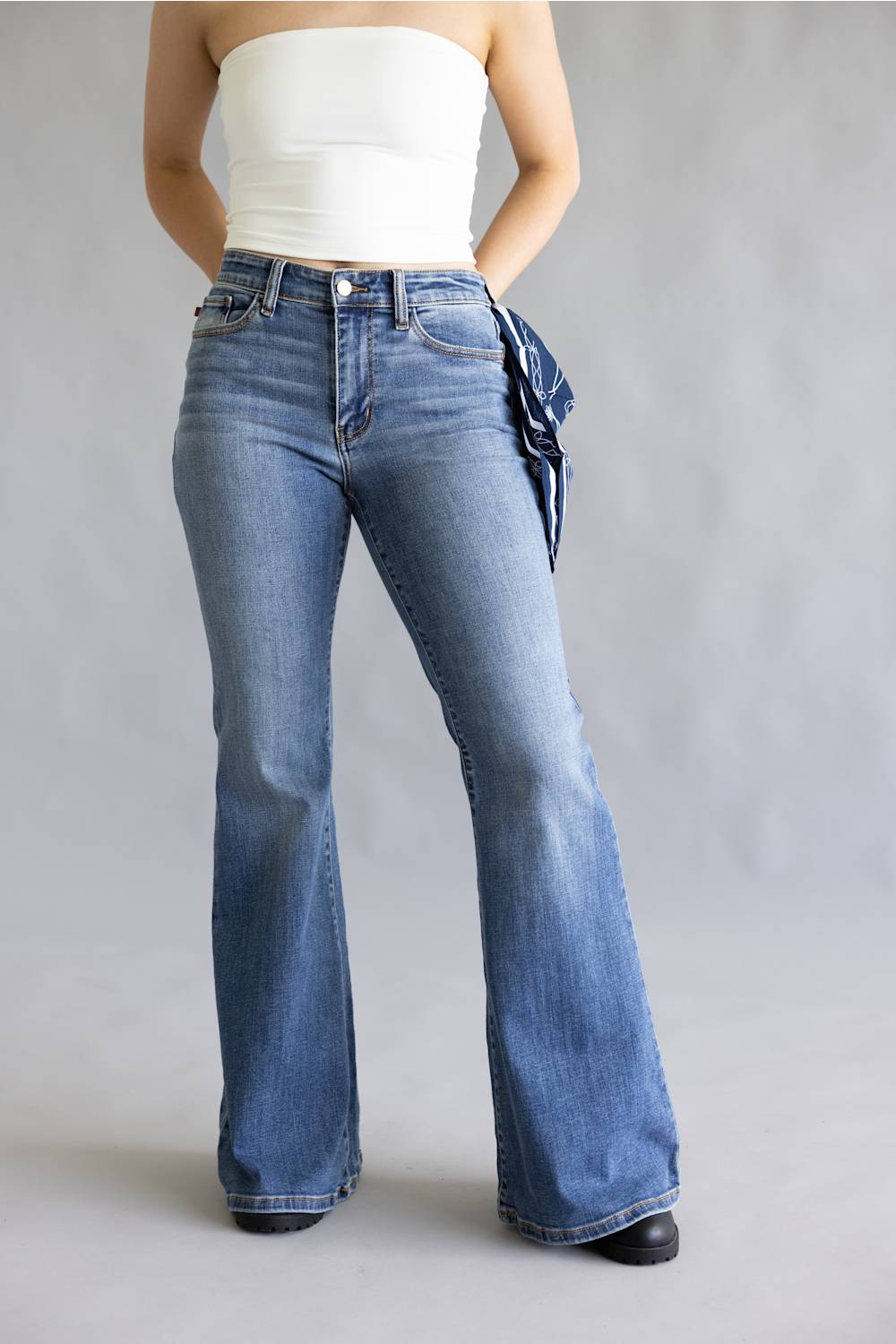 Judy Blue Mid Rise Bandana Flare Jeans for Women