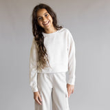Youth Pullover & Wide Leg Pant Set for Girls in Grey/Beige