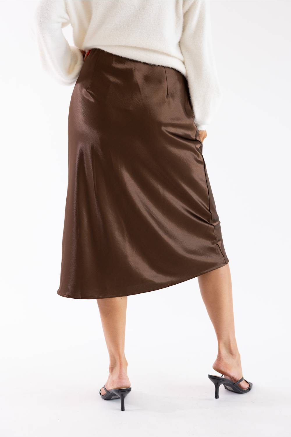 Aaron & Amber A-Line Satin Midi Skirt for Women in Brown | AJS5484-BROWN