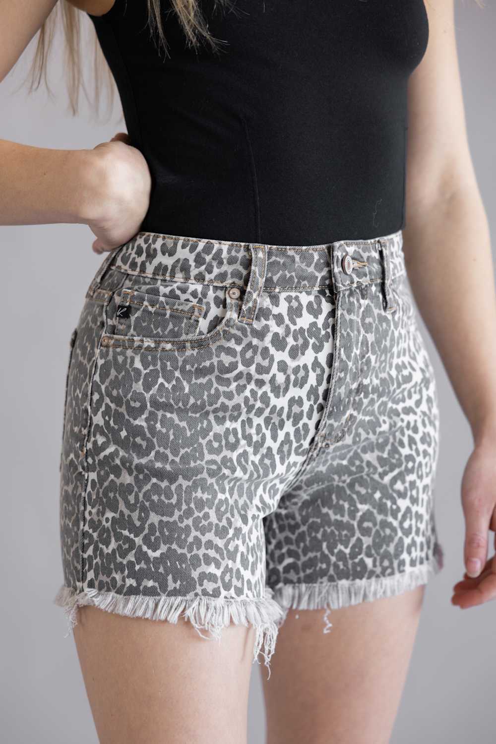 KanCan High Rise Distressed Shorts for Women in Leopard