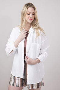 ACOA Oversized Gauze Boyfriend Shirt for Women in White