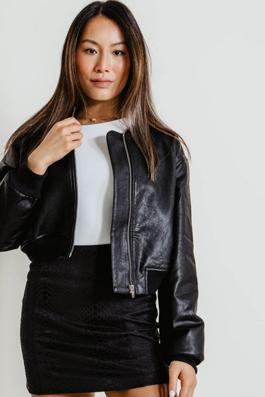 ACOA Clothing Pleather Bomber Jacket for Women in Black
