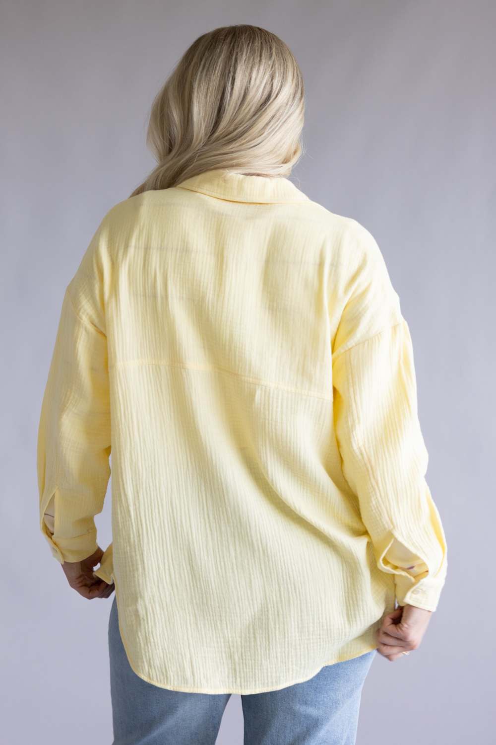 ACOA Oversized Gauze Boyfriend Shirt for Women in Butter Yellow