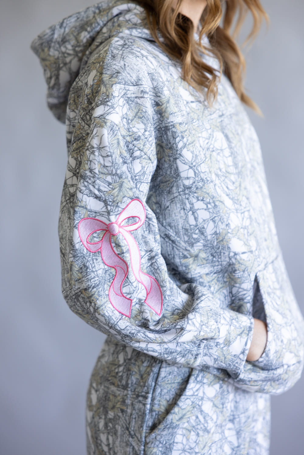 Simply Southern Alice Bow Camo Hoodie for Women in White