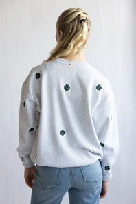 1897 Active Embroidered Four Leaf Clovers Fleece Sweatshirt for Women in Grey