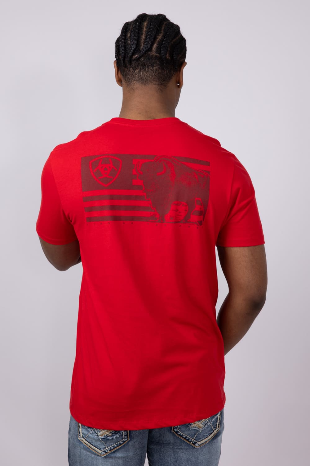 Ariat Etched Buffalo LOTF Flag T-Shirt for Men in Red