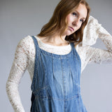Aaron & Amber Denim Wide Leg Overalls for Women in Medium Wash