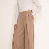Pintucked Flowy Wide Leg Pants for Women in Taupe