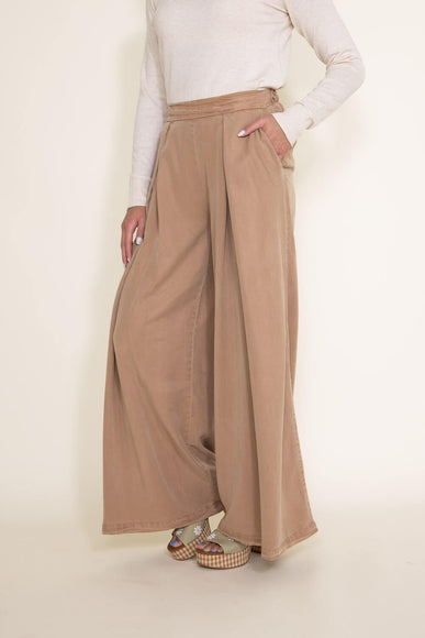 Pintucked Flowy Wide Leg Pants for Women in Taupe
