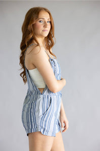 Adjustable Striped Romper for Women in Blue
