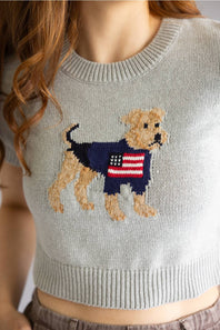 Americana Dog Cropped Sweater Top for Women in Heather Grey