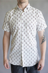 Anchors & Flags Pattern Button Down Shirt for Men in Silver