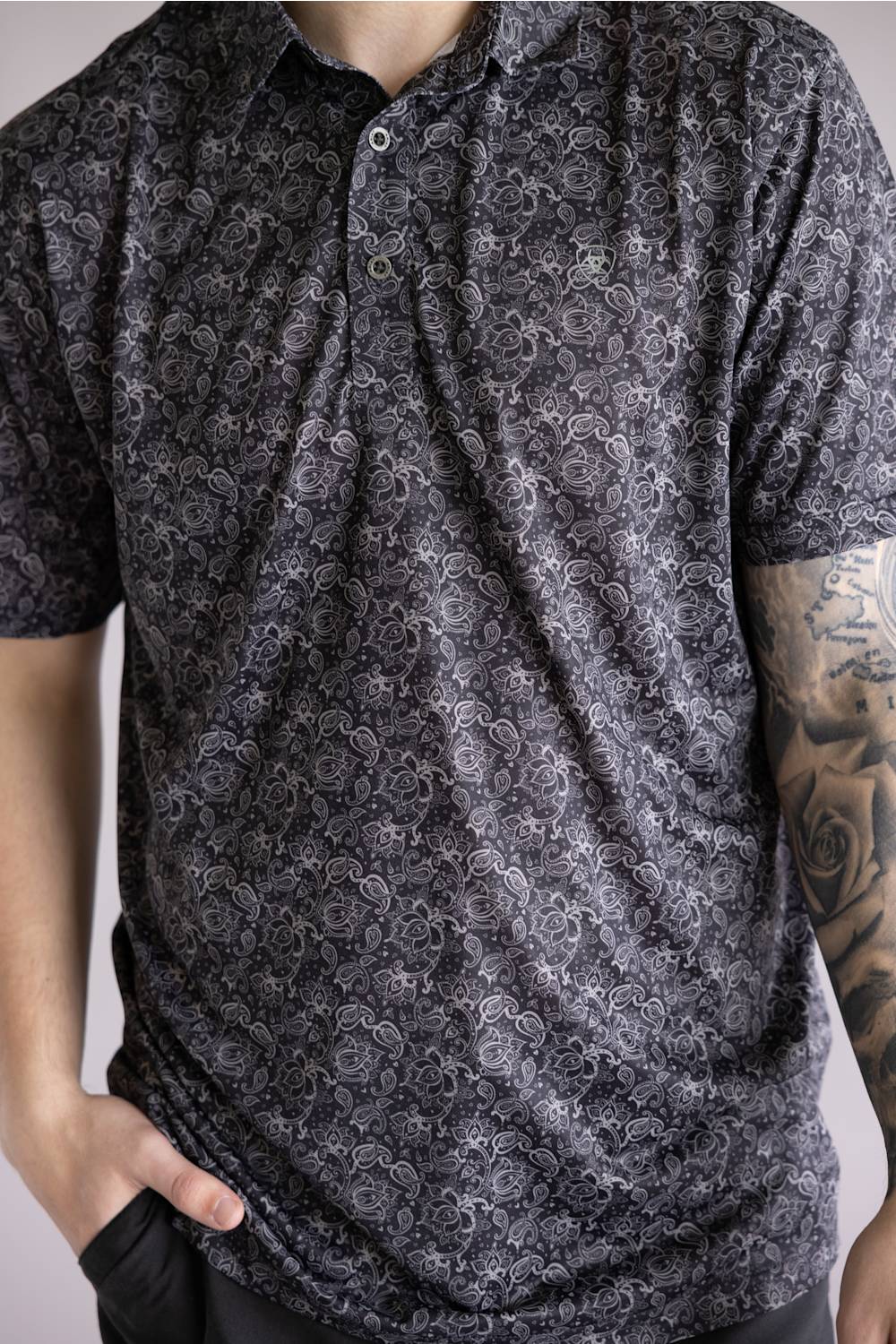 Ariat All Over Print Fitted Polo for Men in Black