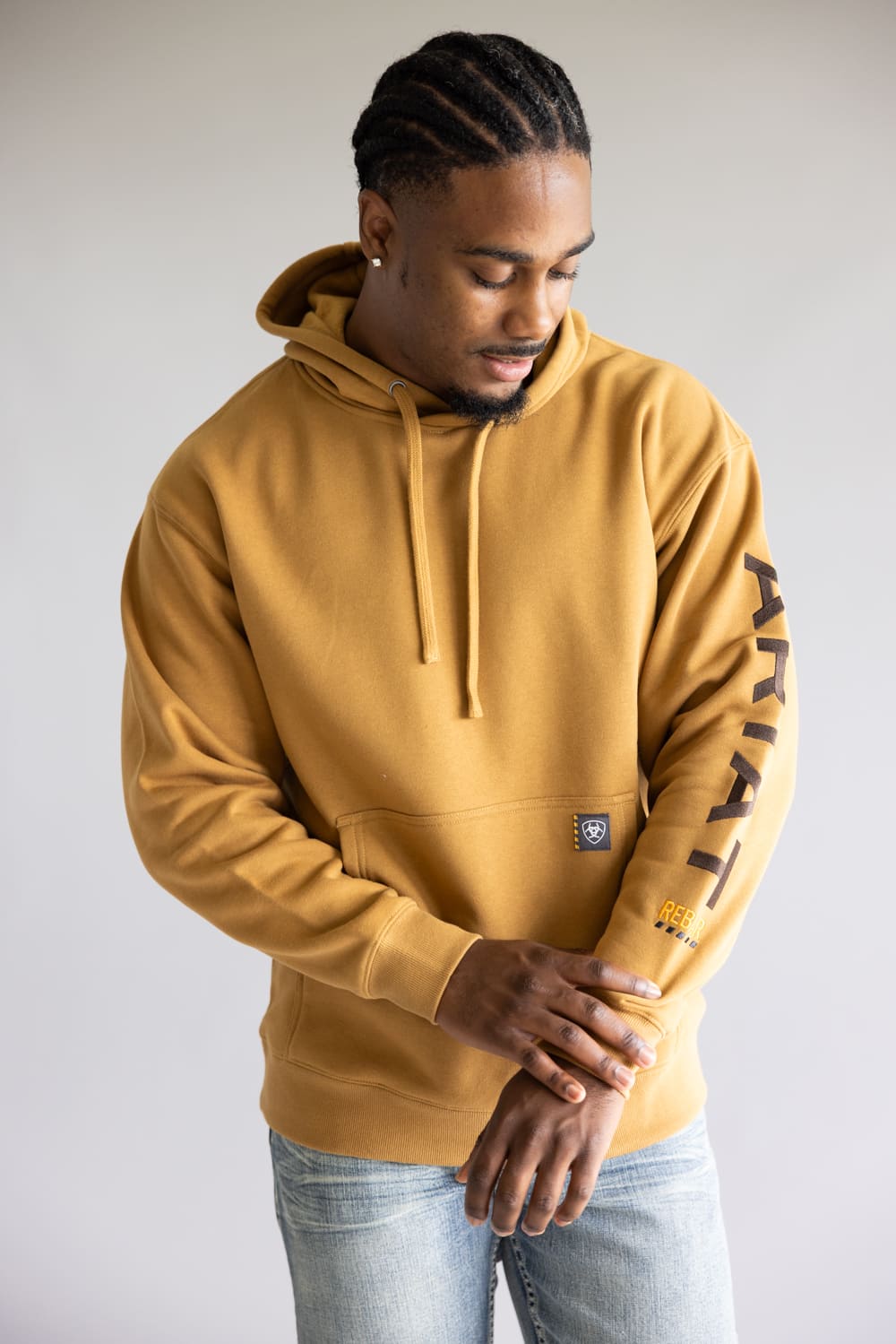 Ariat Rebar Graphic Hoodie for Men in Dijon Yellow