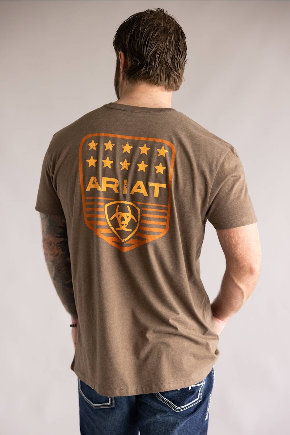 Ariat Stripe Patriotic Badge T-Shirt for Men in Brown Heather