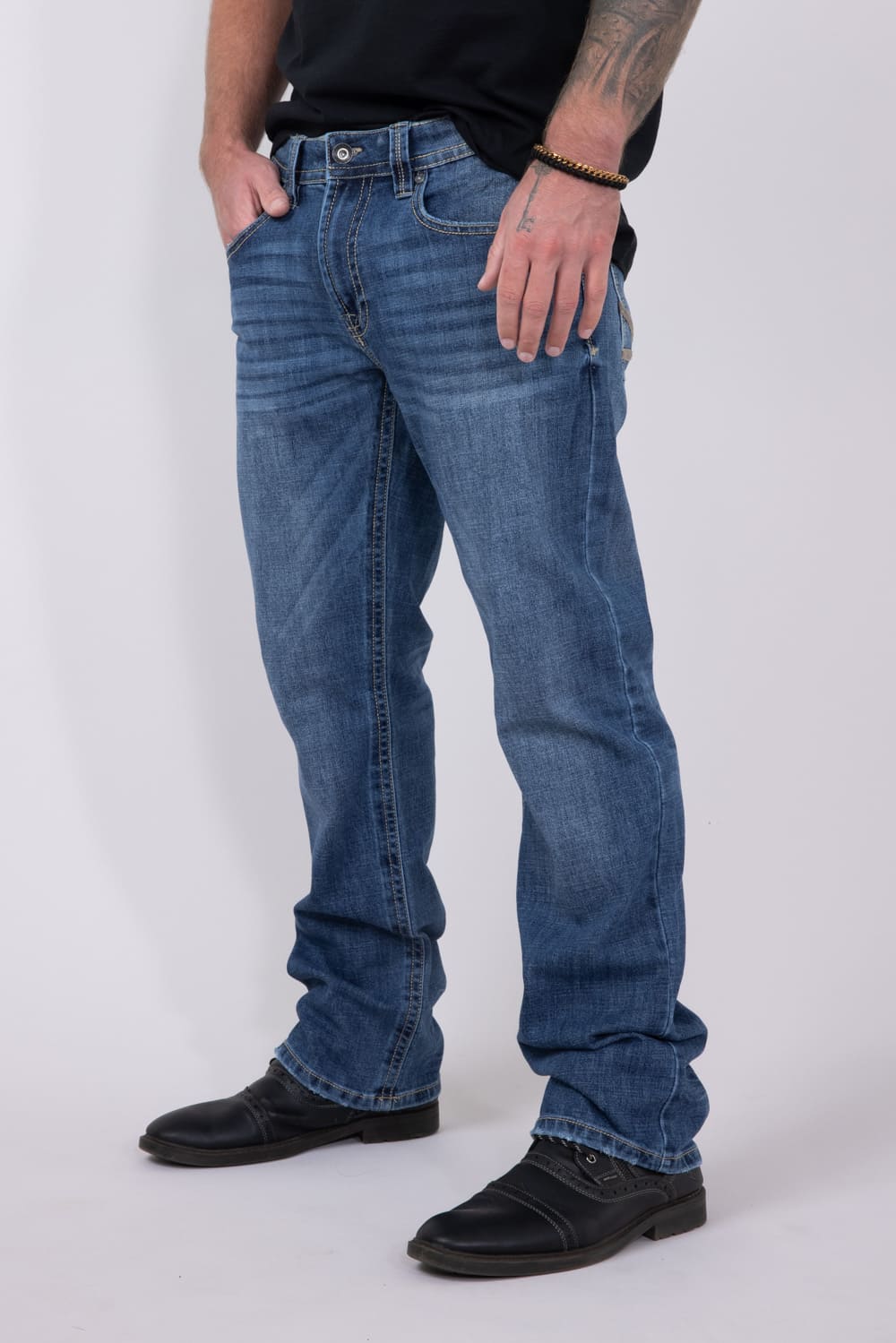 【INCHANT ME】414 Lezik Semi Bootscut Denim ZCO Jeans Rhinestone Straight Leg Low Rise Back Flap Jeans