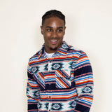 Aztec Polar Fleece Shacket for Men in Navy