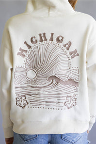 Michigan Wave Embroidered Hoodie for Women in Coconut | B13619-MI-EMBHOOD-COCONUT