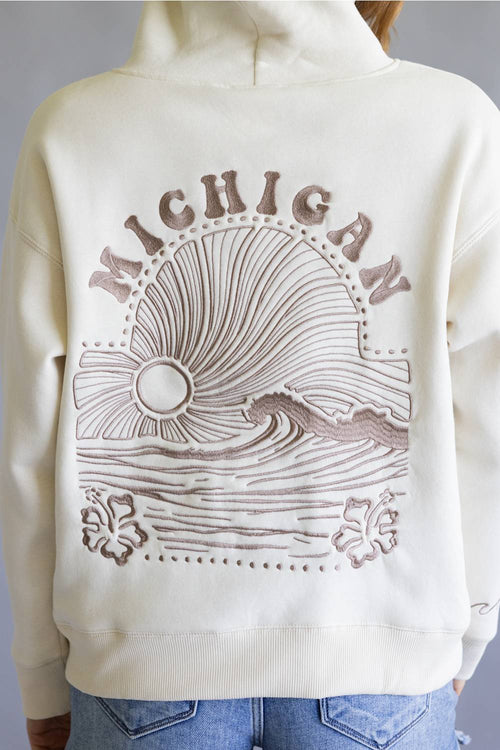 Ocean Drive Michigan Wave Embroidered Hoodie for Women