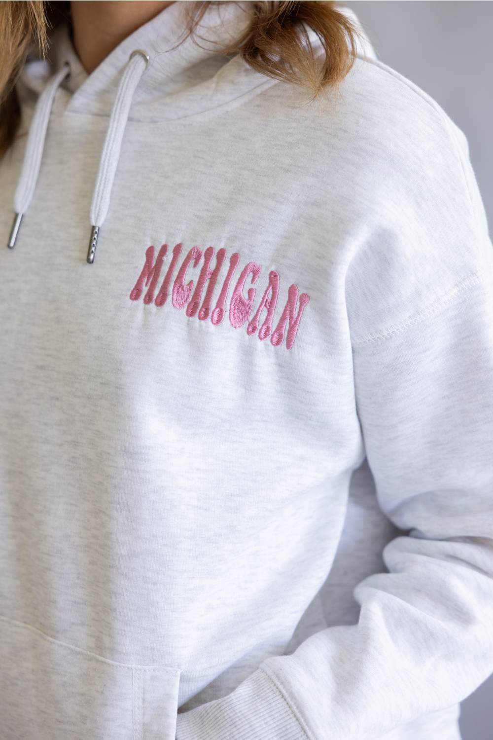Michigan Wave Embroidered Hoodie for Women in Grey