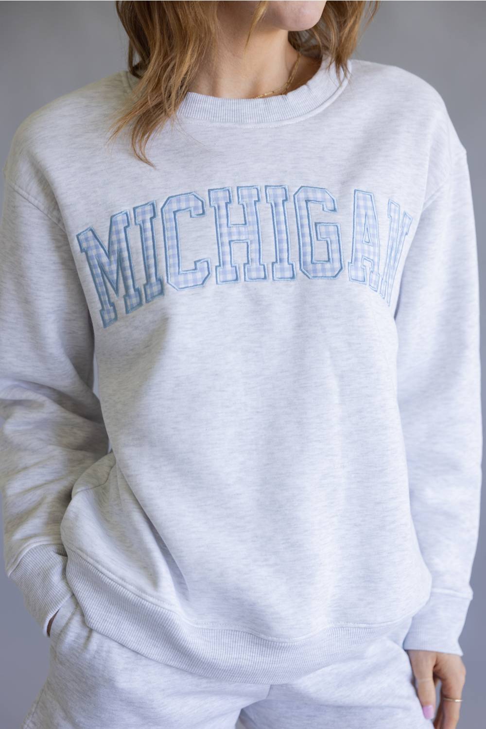 Michigan Gingham Crewneck for Women in Gray/Blue