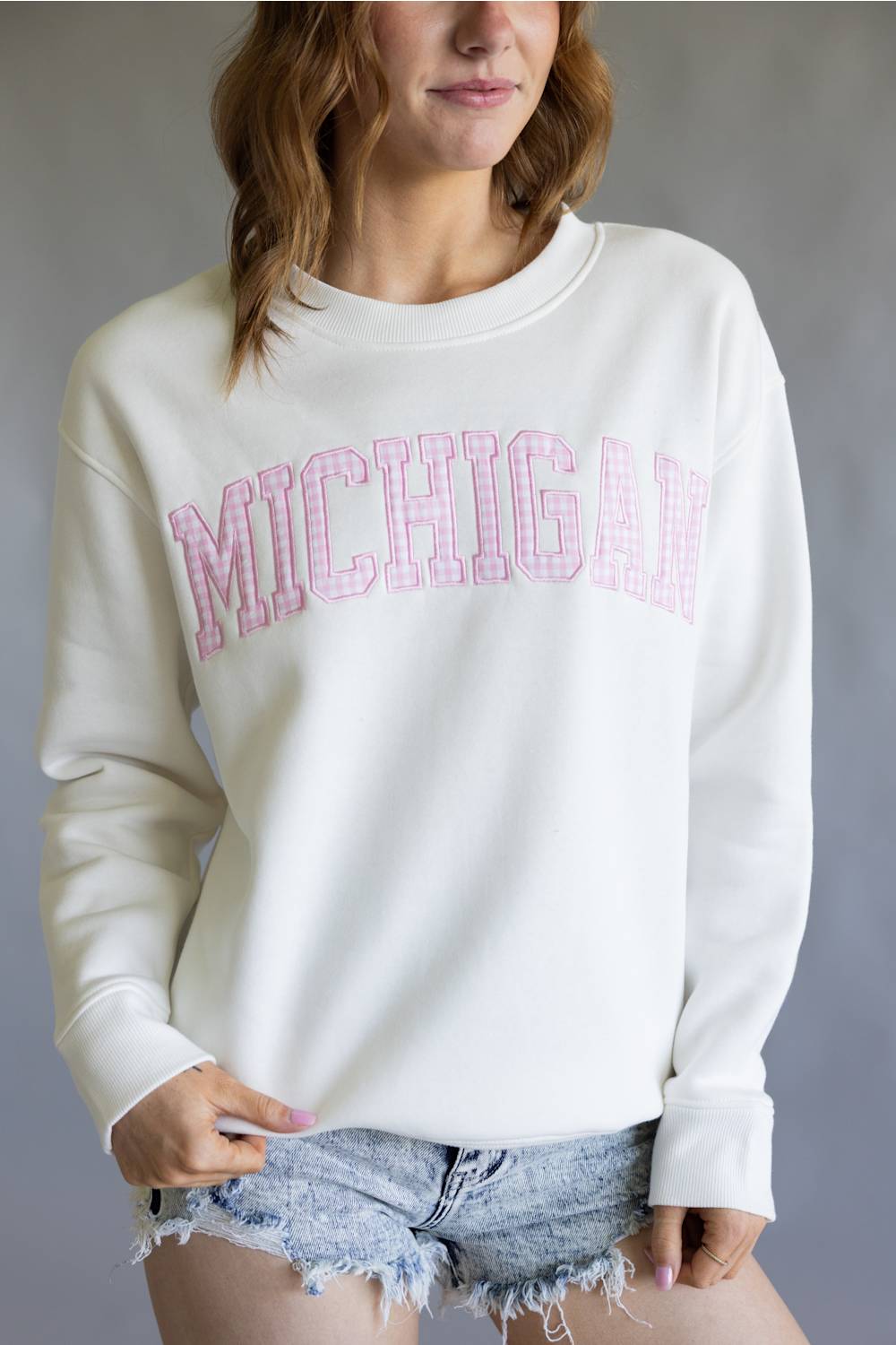 Michigan Gingham Crewneck for Women in White