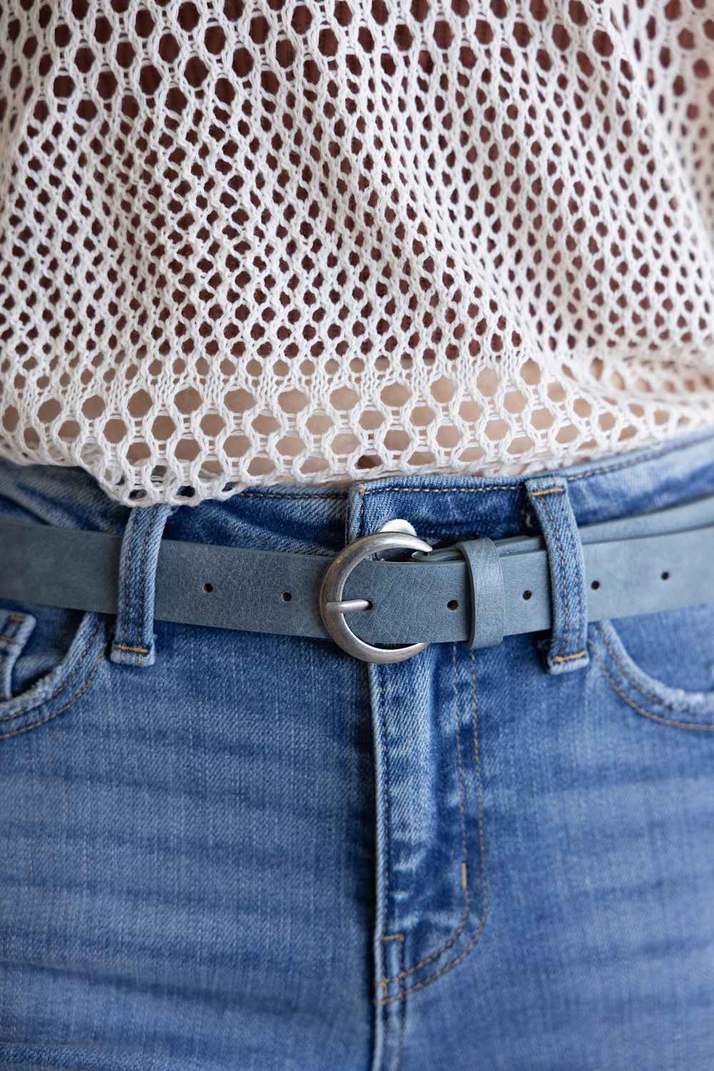 Basic Buckle Belt for Women in Blue Silver