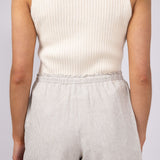 Pinstripe Drawstring Linen Shorts for Women in Khaki